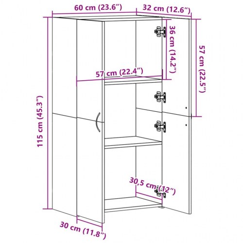 Arkivskab 60x32x115 cm konstrueret træ brun egetræsfarve