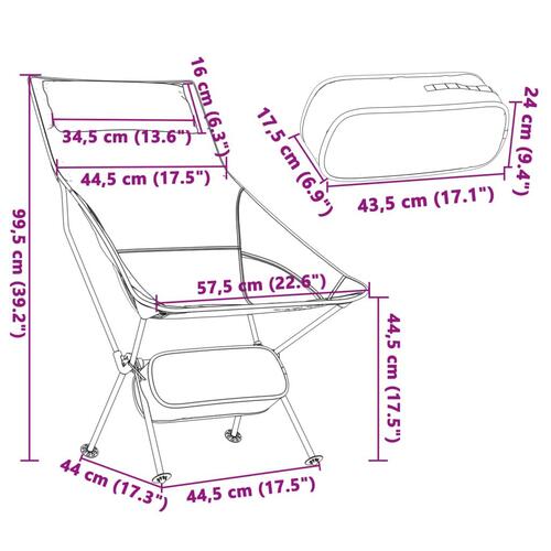 Campingstole 2 stk. foldbare oxfordstof og aluminium sort