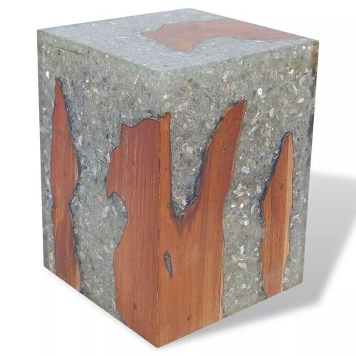 Taburet massivt teaktræ og resin