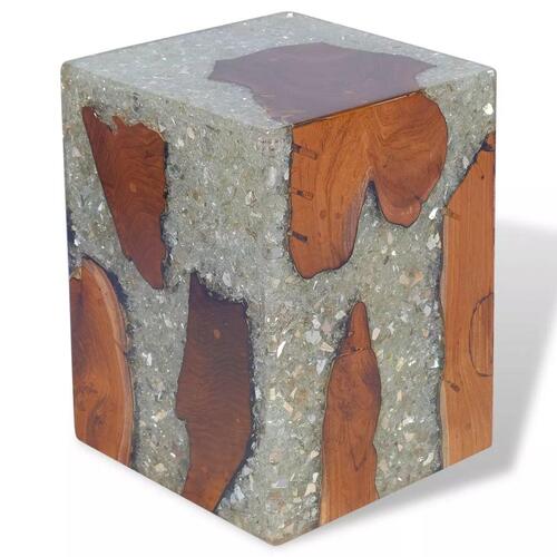 Taburet massivt teaktræ og resin