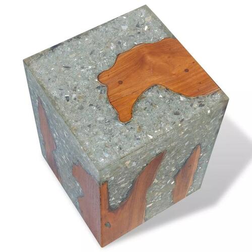 Taburet massivt teaktræ og resin