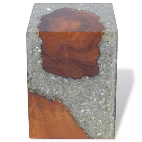 Taburet massivt teaktræ og resin