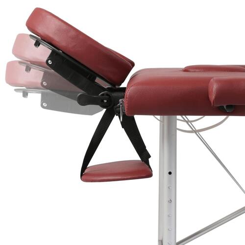 Rød sammenklappeligt massagebord med 3 zoner og aluminiumsramme
