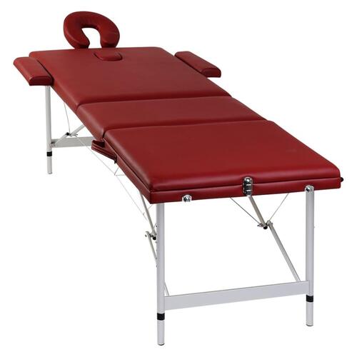 Rød sammenklappeligt massagebord med 3 zoner og aluminiumsramme