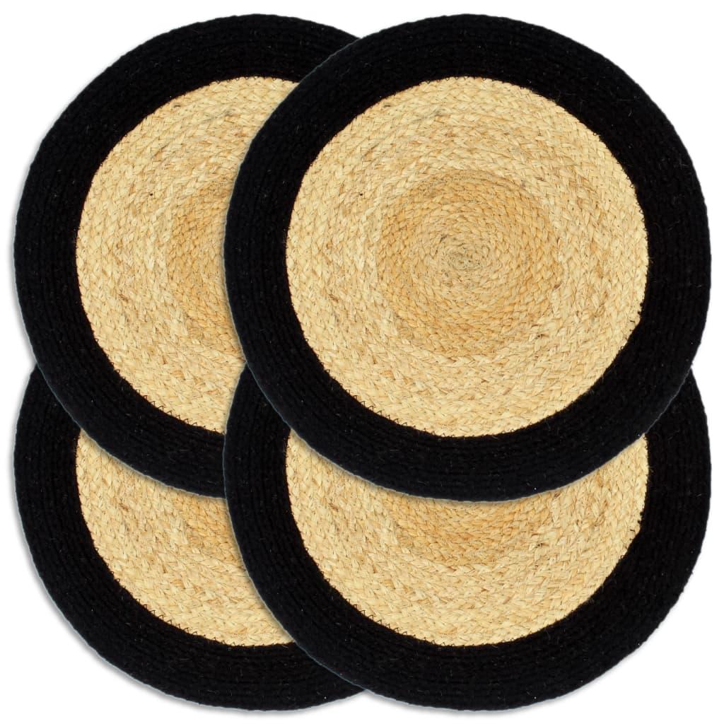 Dækkeservietter 4 stk. 38 cm jute og bomuld natur og sort