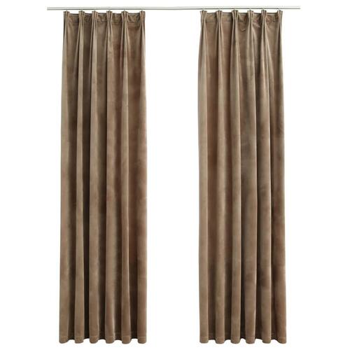 Lysdæmpende gardiner med kroge 2 stk. 140 x 225 cm fløjl beige