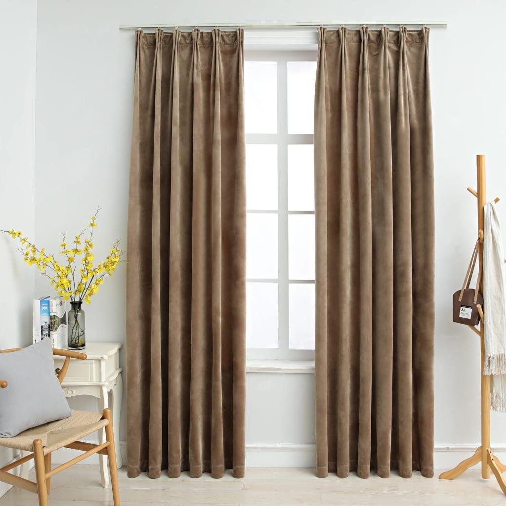 Lysdæmpende gardiner med kroge 2 stk. 140 x 245 cm fløjl beige