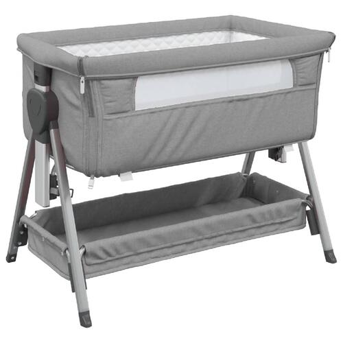 Babyseng med madras linnedstof lysegrå