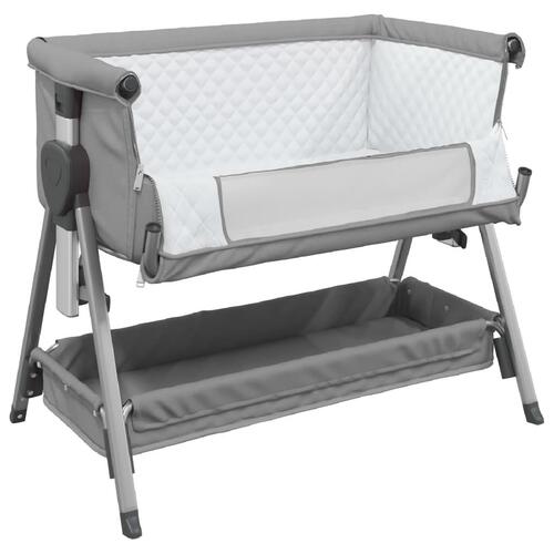 Babyseng med madras linnedstof lysegrå