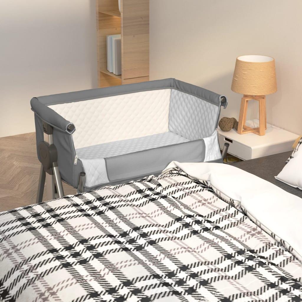 Babyseng med madras linnedstof mørkegrå