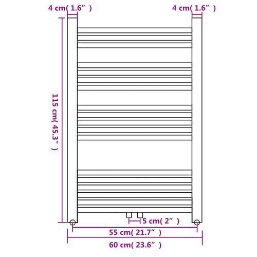 Håndklæderadiator 600x1160 mm centralvarme lige