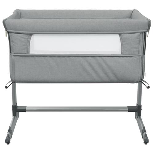 Babyseng med madras linnedstof lysegrå