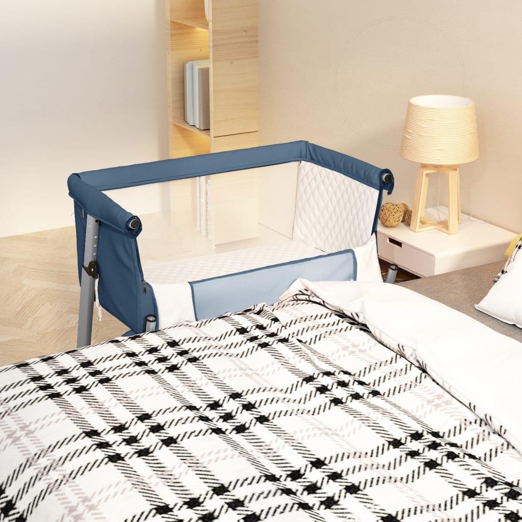 Babyseng med madras linnedstof marineblå