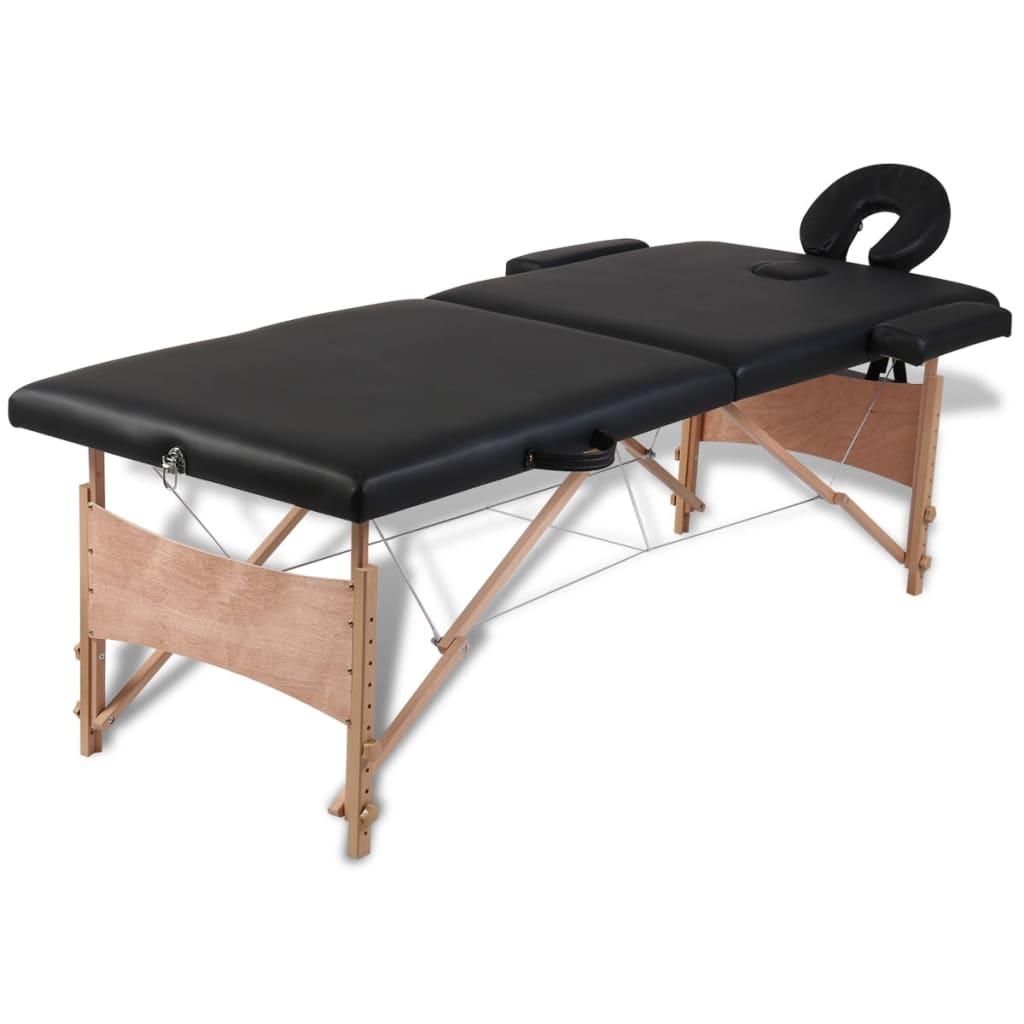 Sammenfoldeligt massagebord med træstel 2 zoner sort