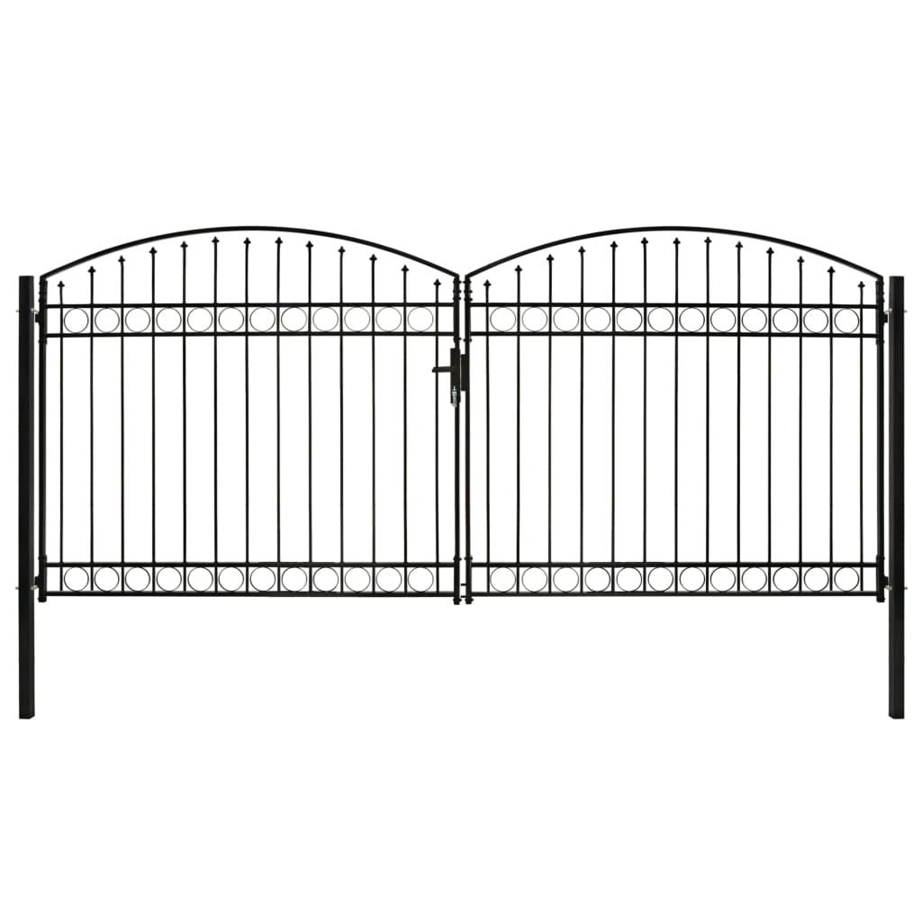 Hegnslåge med dobbeltdør og buet top stål 400 x 200 cm sort