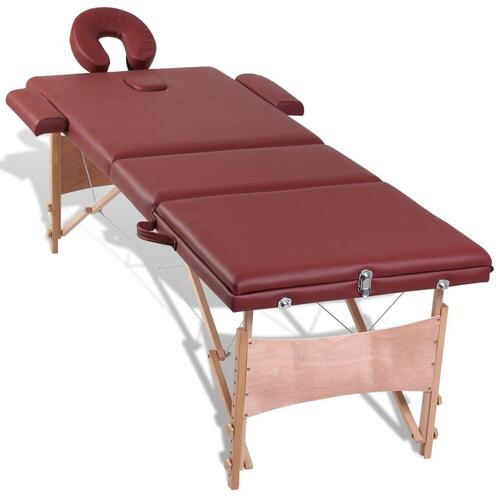 Rød sammefoldeligt massagebord, 3 zoner med træramme