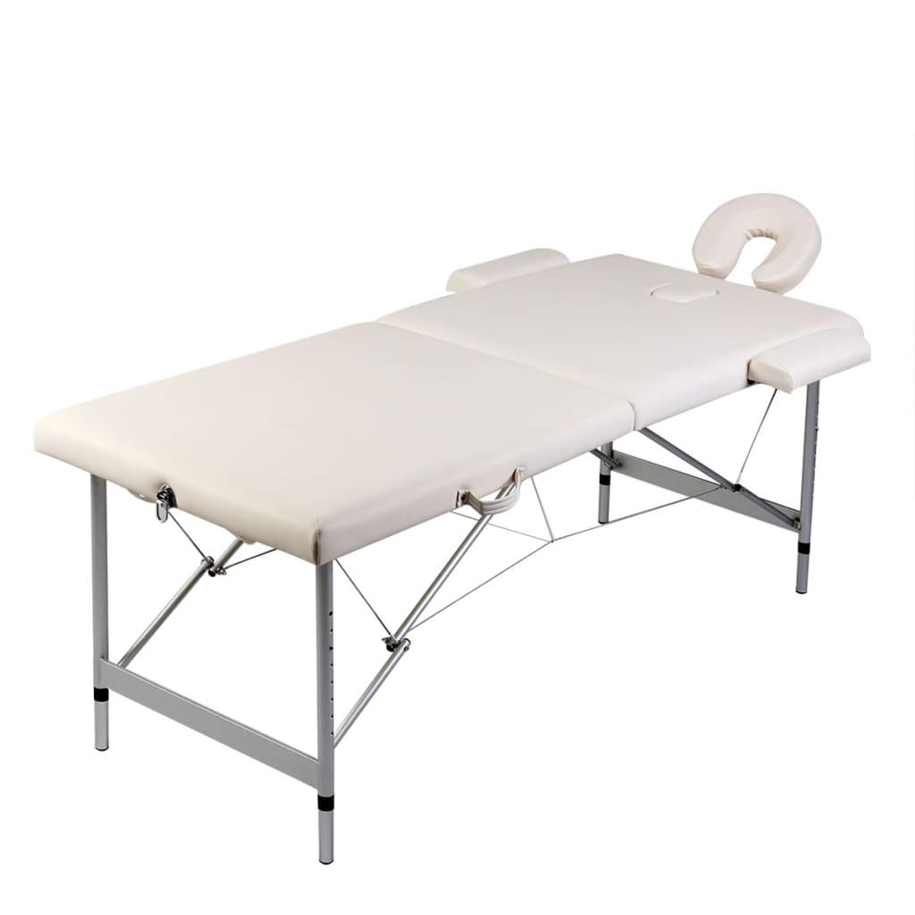 Sammenfoldeligt massagebord med aluminiumsstel 2 zoner creme