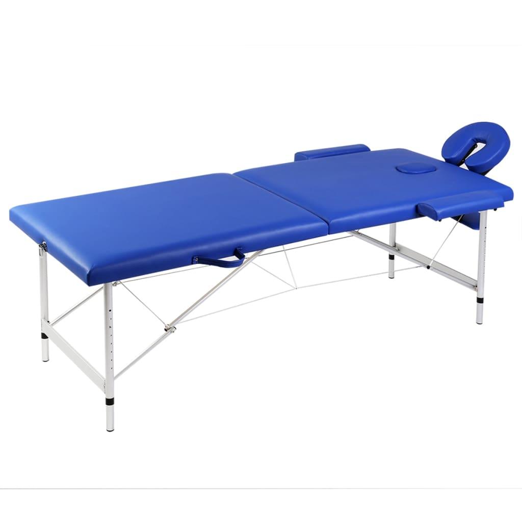Sammenfoldeligt massagebord med aluminiumsstel 2 zoner blå