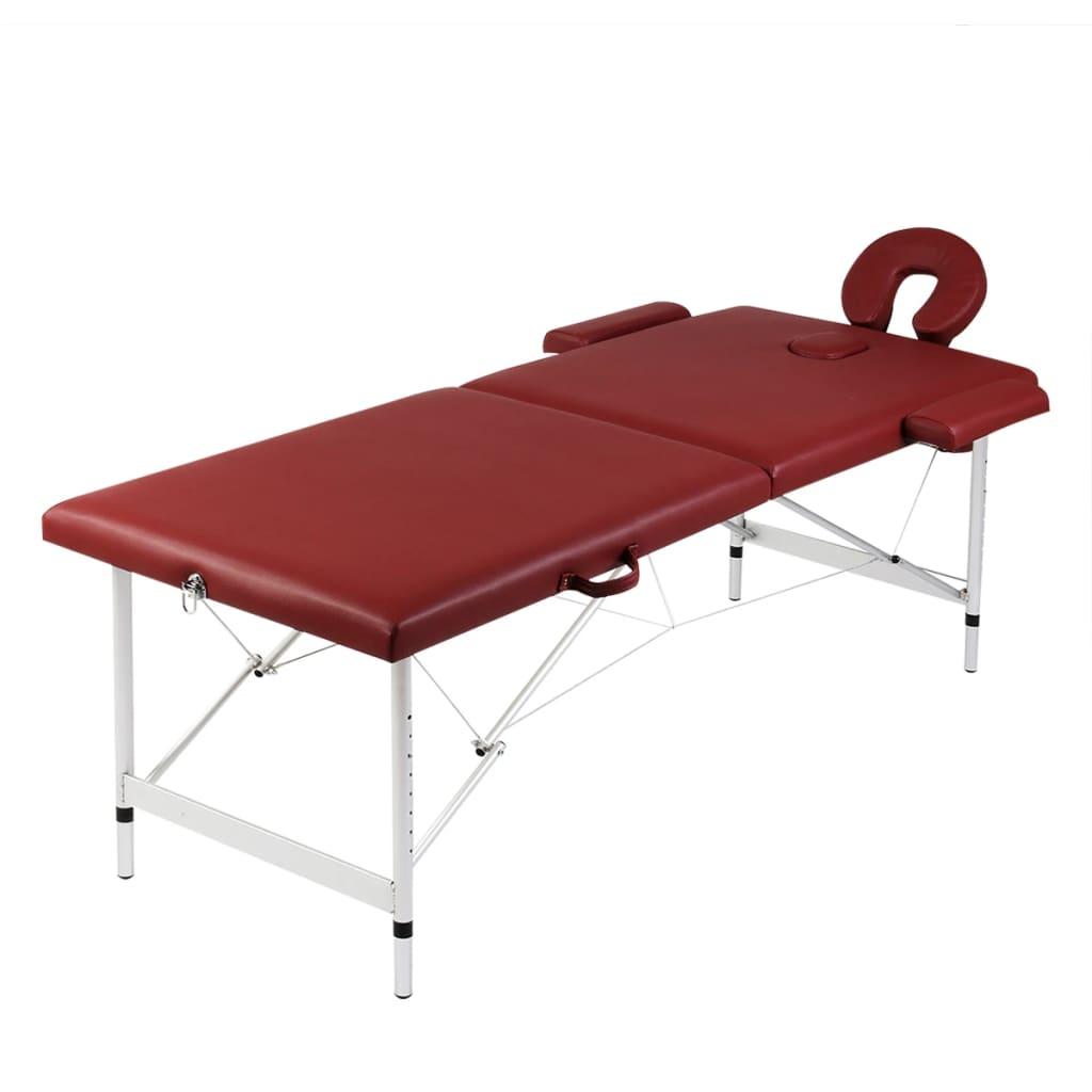 Foldbart massagebord med 2 zoner aluminiumsstel rød
