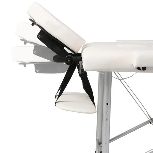 Cremefarvet sammenfoldeligt massagebord med aluminiumsstel,3 zoner