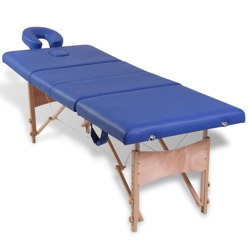Sammenfoldeligt massagebord med træstel 4 zoner blå