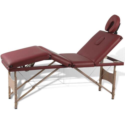 Rød foldbar massage tabel 4 zoner med træramme