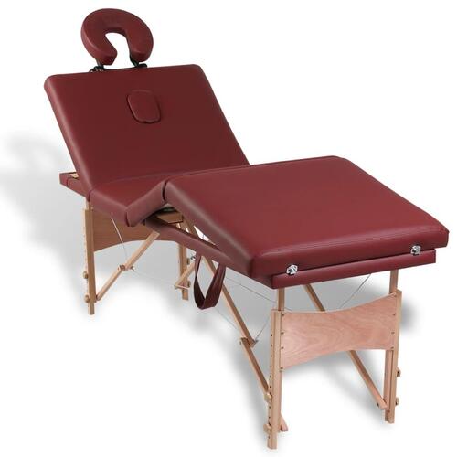 Rød foldbar massage tabel 4 zoner med træramme
