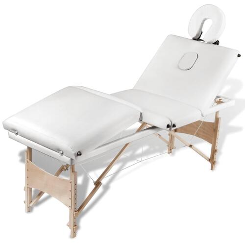 Sammenfoldeligt massagebord med træstel 4 zoner cremefarvet