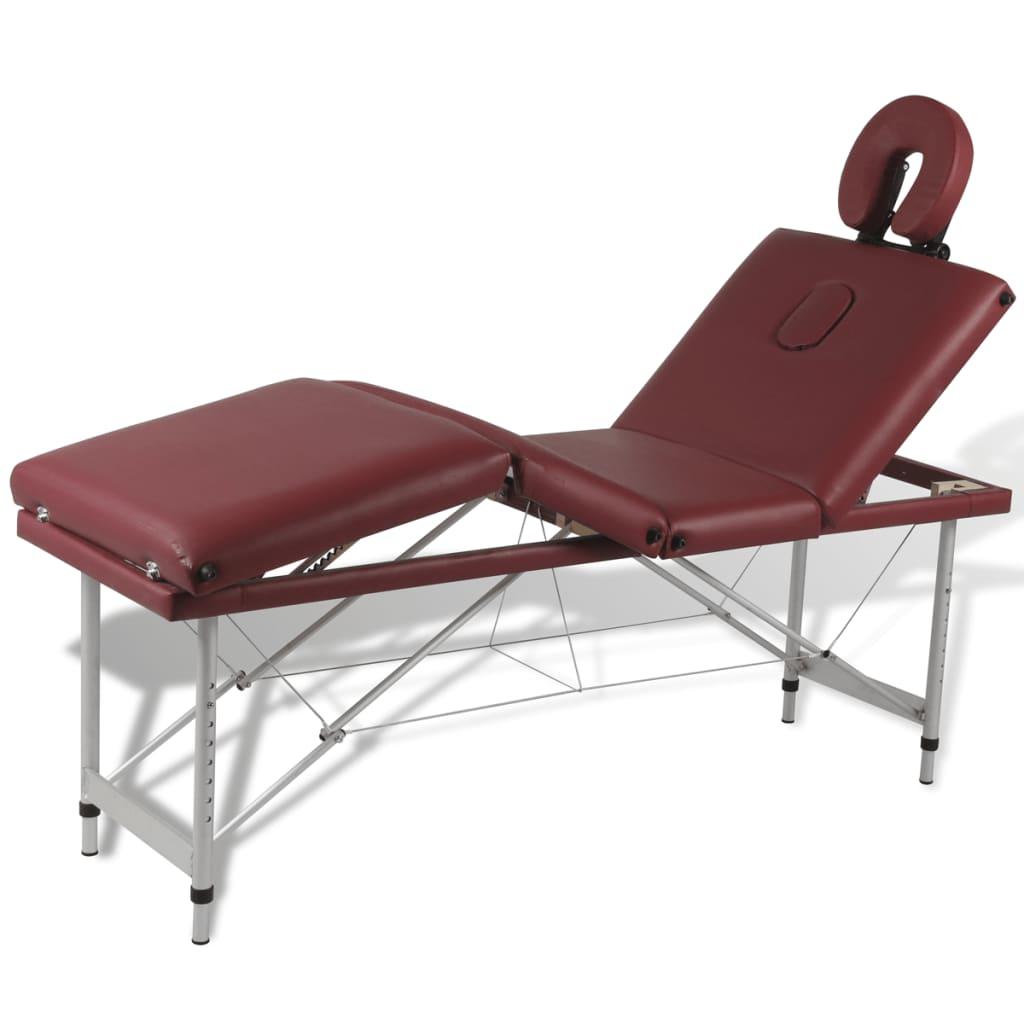 Sammenfoldeligt massagebord med aluminiumsstel 4 zoner rød