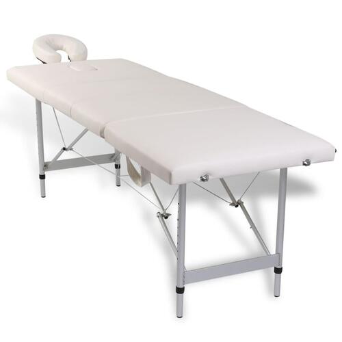 Cremefarvet sammenfoldeligt massagebord med aluminiumsstel,4 zoner