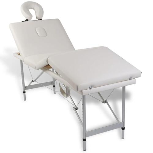 Cremefarvet sammenfoldeligt massagebord med aluminiumsstel,4 zoner