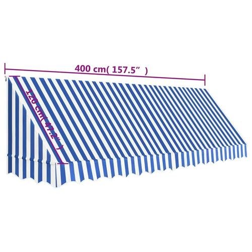 Bistromarkise 400 x 120 cm blå og hvid