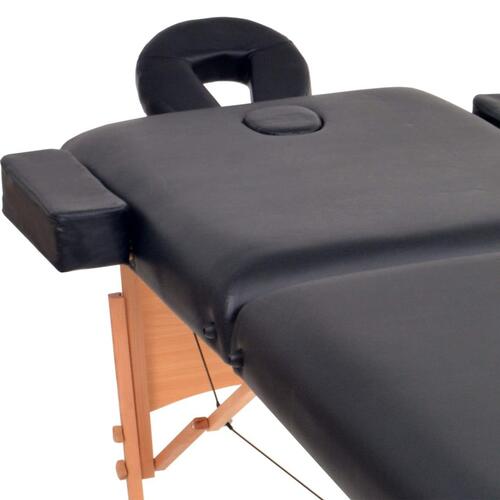 Sammenfoldeligt massagebord 2 zoner 10 cm tyk hynde sort