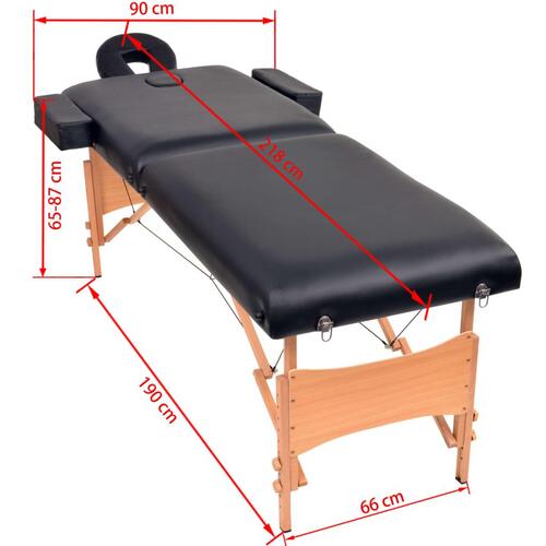 Sammenfoldeligt massagebord 2 zoner 10 cm tyk hynde sort