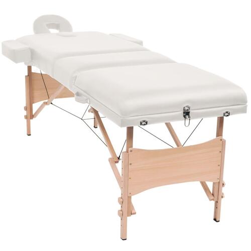 Sammenfoldeligt massagebord 3 zoner 10 cm tyk hynde hvid