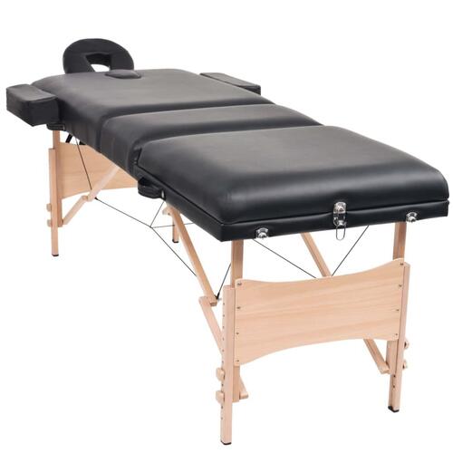 Sammenfoldeligt massagebord 3 zoner 10 cm tyk hynde sort