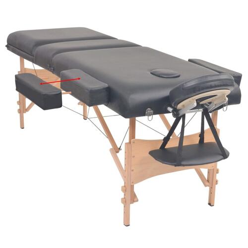 Sammenfoldeligt massagebord 3 zoner 10 cm tyk hynde sort