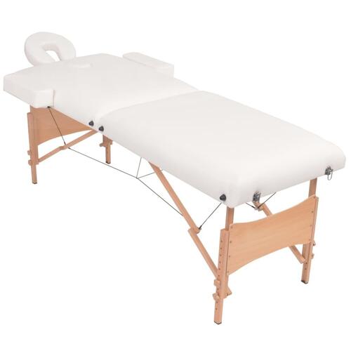 Foldbart massagebord med skammel 2 zoner 10 cm tyk hynde hvid