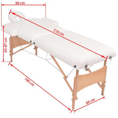 Foldbart massagebord med skammel 2 zoner 10 cm tyk hynde hvid