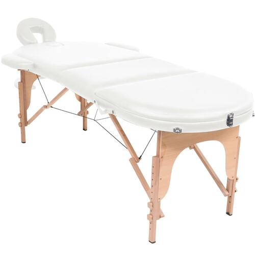 Foldbart massagebord m. 2 bolsterpuder 4 cm tyk oval hvid