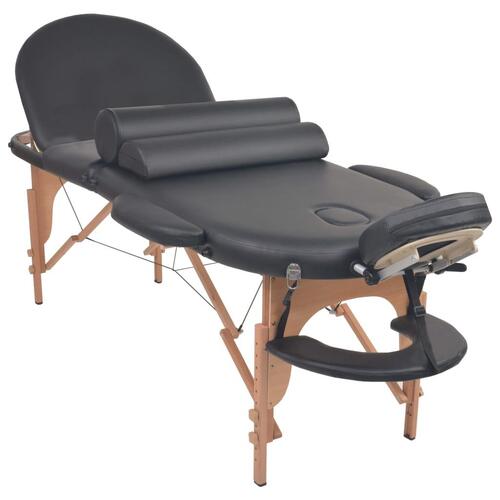 Foldbart massagebord m. 2 bolsterpuder 4 cm tyk oval sort