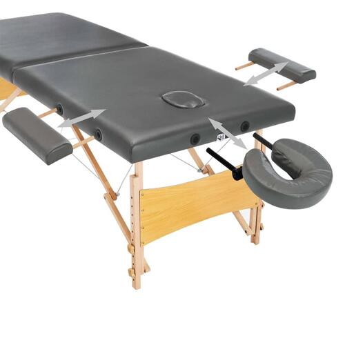 Massagebord med 2 zoner træstel antracitgrå 186 x 68 cm