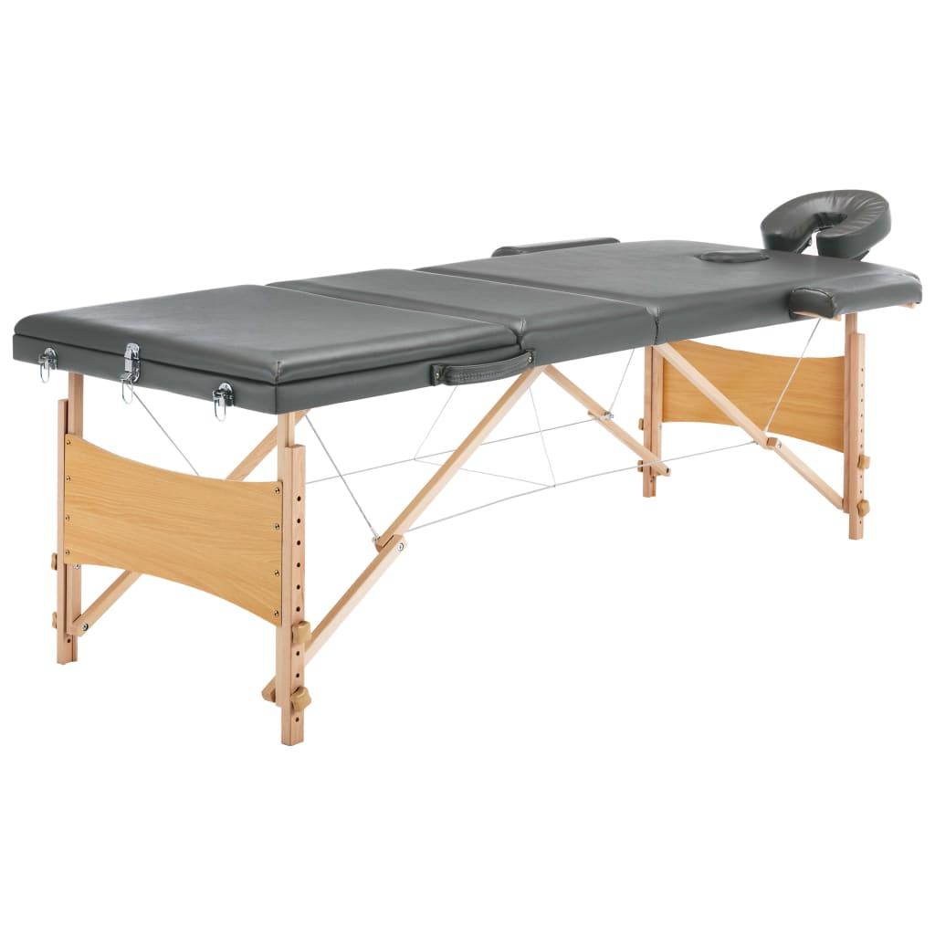 Massagebord med 3 zoner træstel 186x68 cm antracitgrå