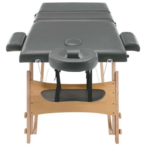 Massagebord med 3 zoner træstel 186x68 cm antracitgrå