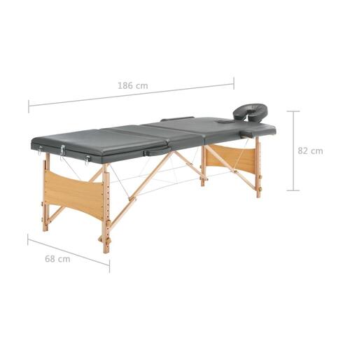 Massagebord med 3 zoner træstel 186x68 cm antracitgrå