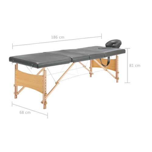 Massagebord med 4 zoner træstel 186x68 cm antracitgrå