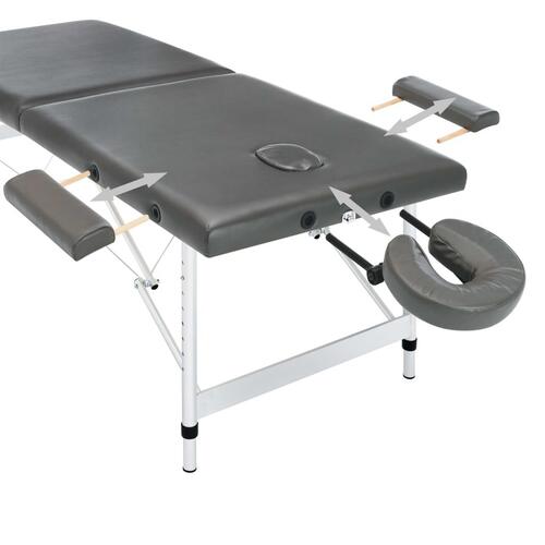 Massagebord med 2 zoner aluminiumsstel 186x68 cm antracitgrå