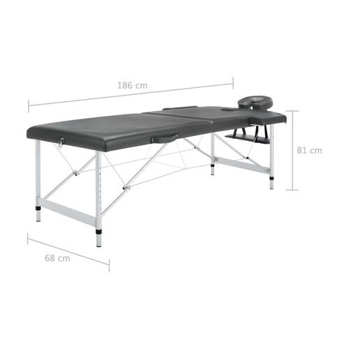 Massagebord med 2 zoner aluminiumsstel 186x68 cm antracitgrå