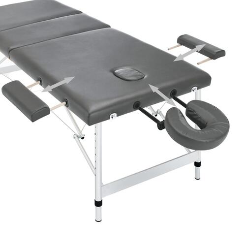 Massagebord med 3 zoner aluminiumsstel 186 x 68 cm antracitgrå