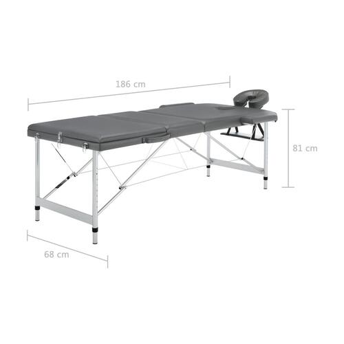 Massagebord med 3 zoner aluminiumsstel 186 x 68 cm antracitgrå